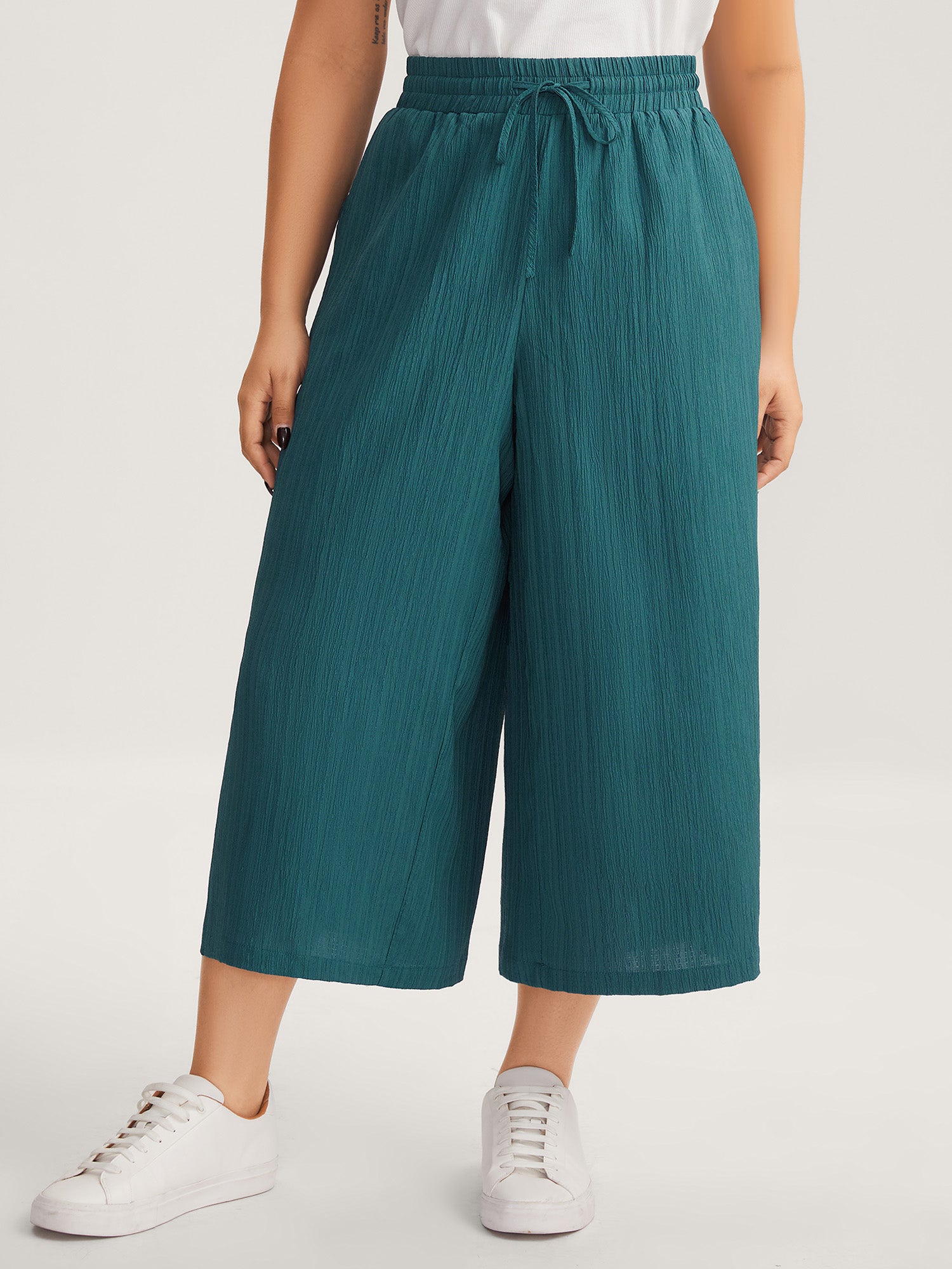 Textured Stretchy Waist Airy Pants