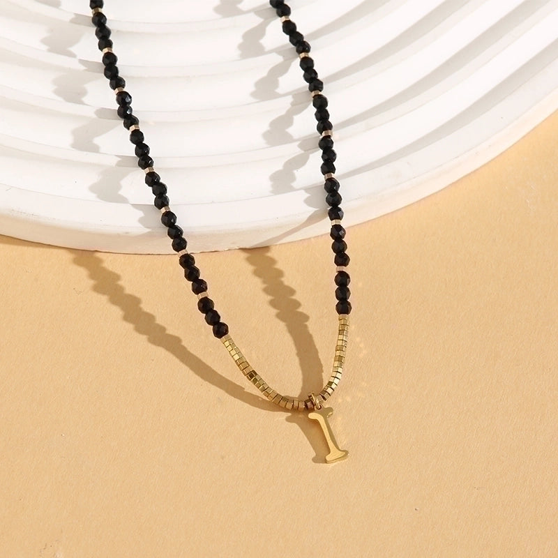 Casual Letter 304 Stainless Steel 18K Gold Plated Beaded Pendant Necklace