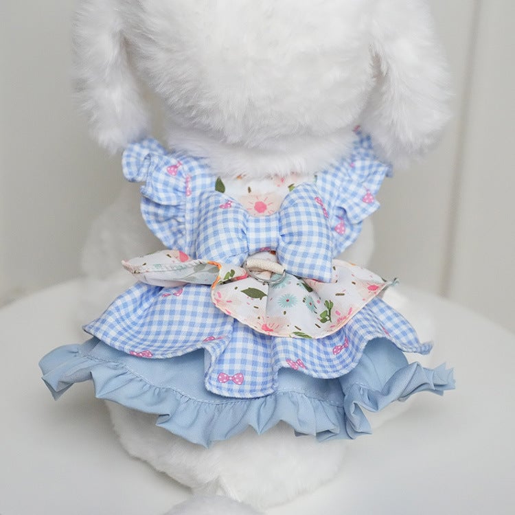 Floral Plaid Ruffled Dog Cat Dress Harness