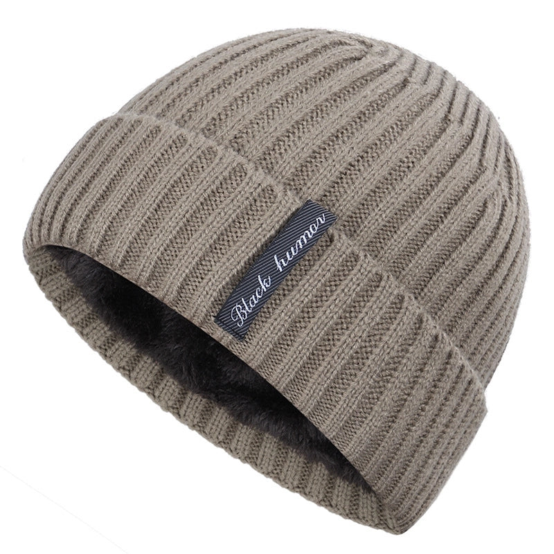 Autumn And Winter New Men's Style Knitted Hat Plus Velvet Padded Scarf Two-piece Warm Knitted Hat