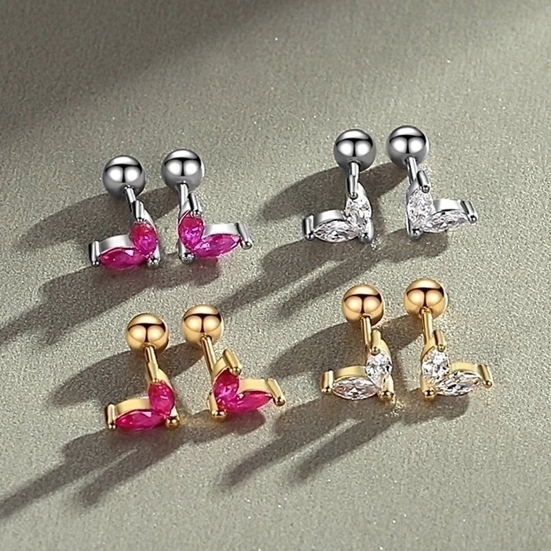 1 Pair Silver Zircon Leaf Ear Studs