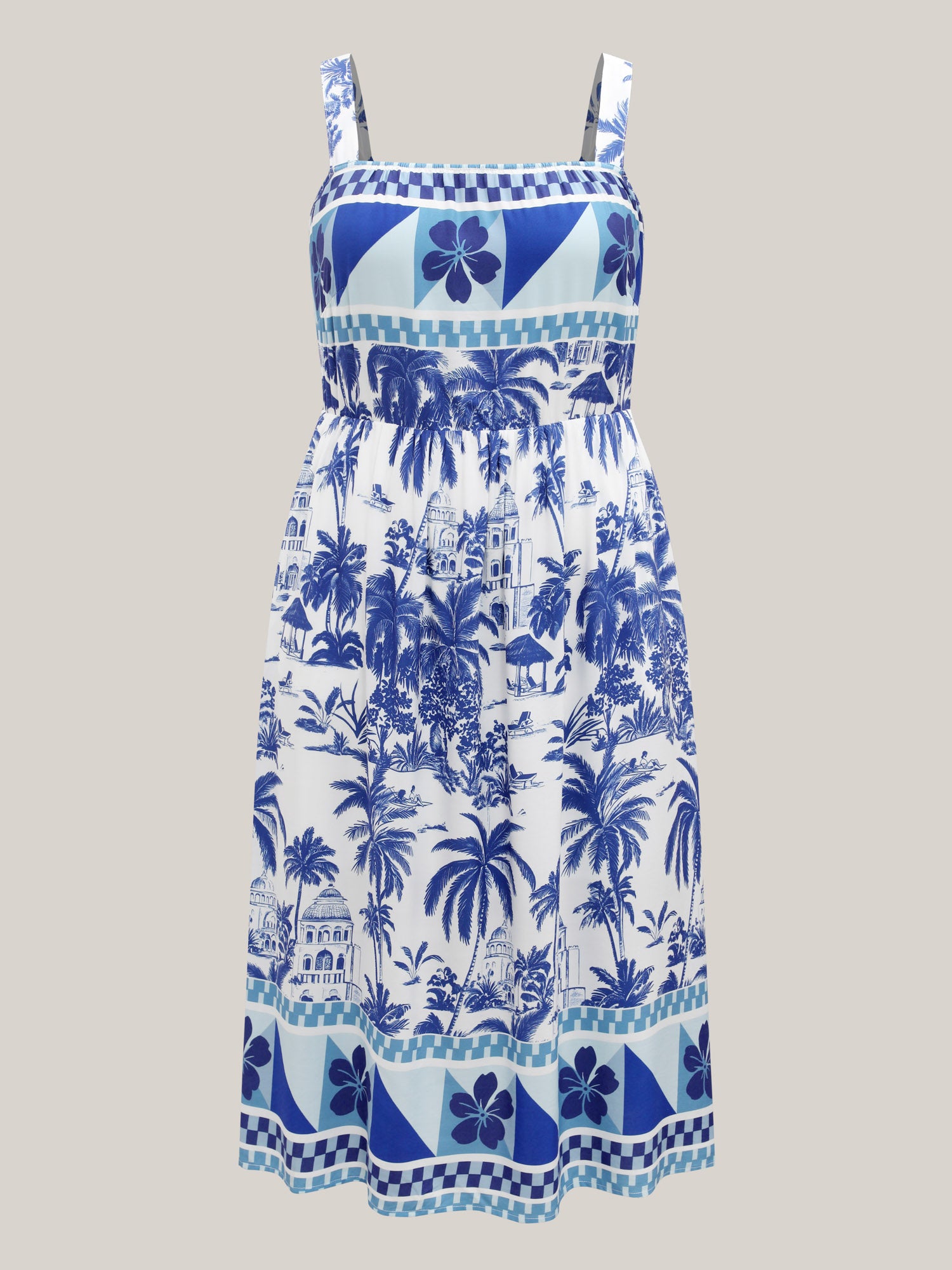 Garden Print Stretchy Waist Pockets Midi Dress