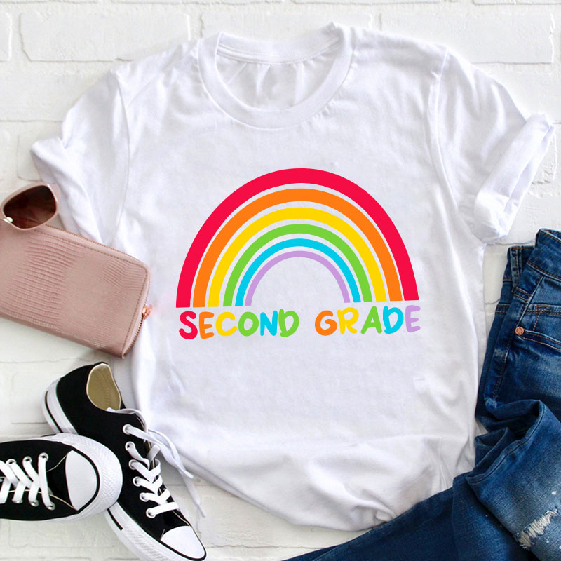 Personalized Grade Rainbow Teacher T-Shirt