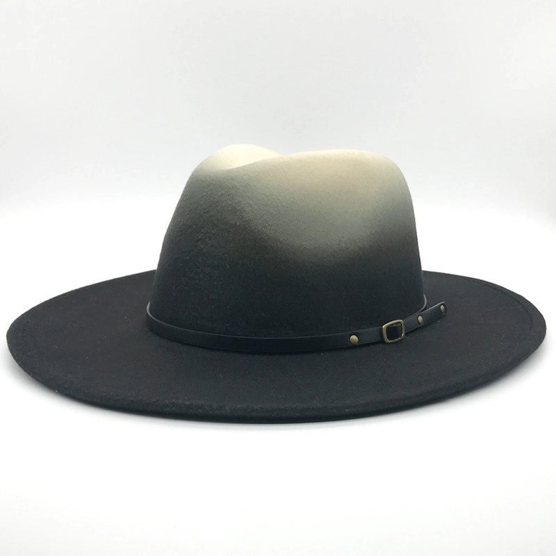 New Fashion Woolen Hat Belt Gradient Color Felt Hat Autumn And Winter Big Brim Men And Women Jazz Hat Two-color British Hat