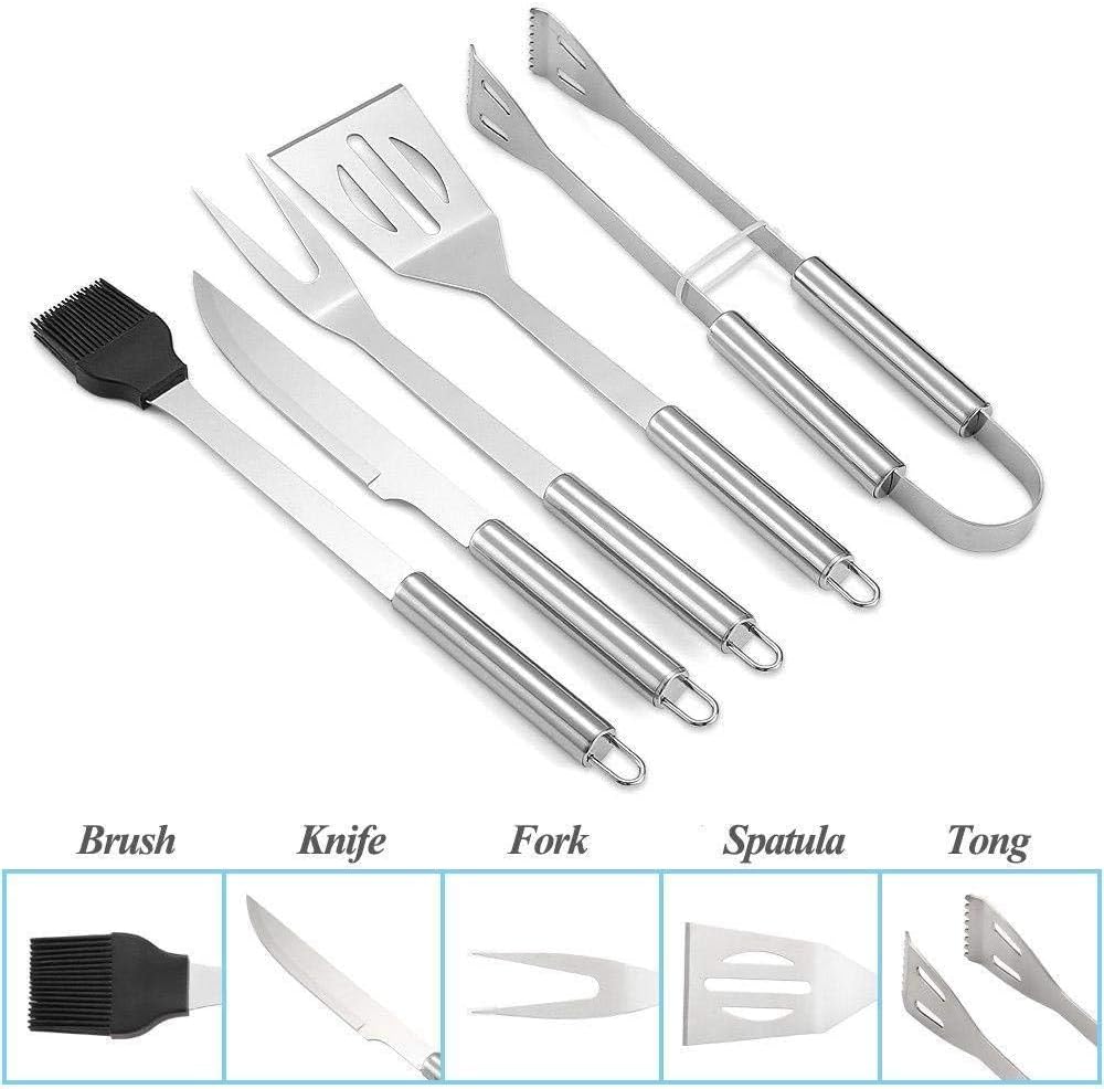 5pcs Stainless-Steel BBQ Grill Tool Set With Knife Brush Fork Spatula And Tong With Oxford Bag