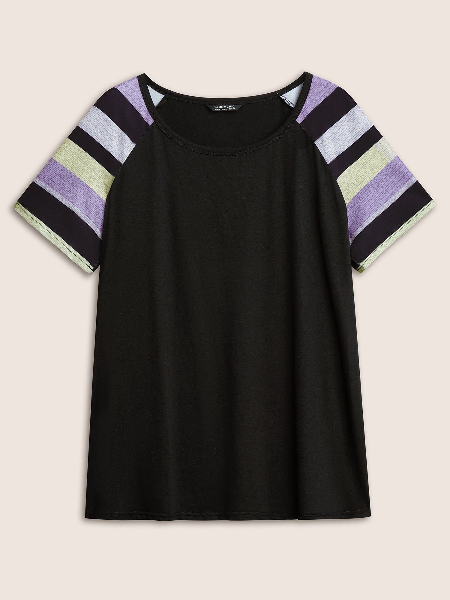 Striped Contrast Raglan Sleeve Round Neck T-shirt