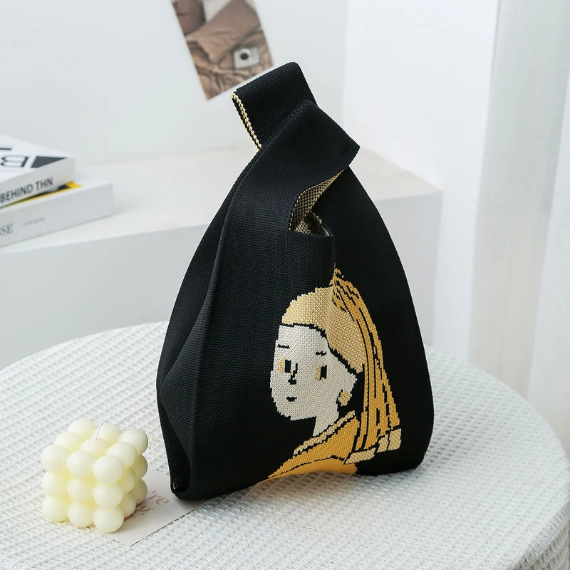 Women's Small Knit Color Block Streetwear Square Open Shoulder Bag