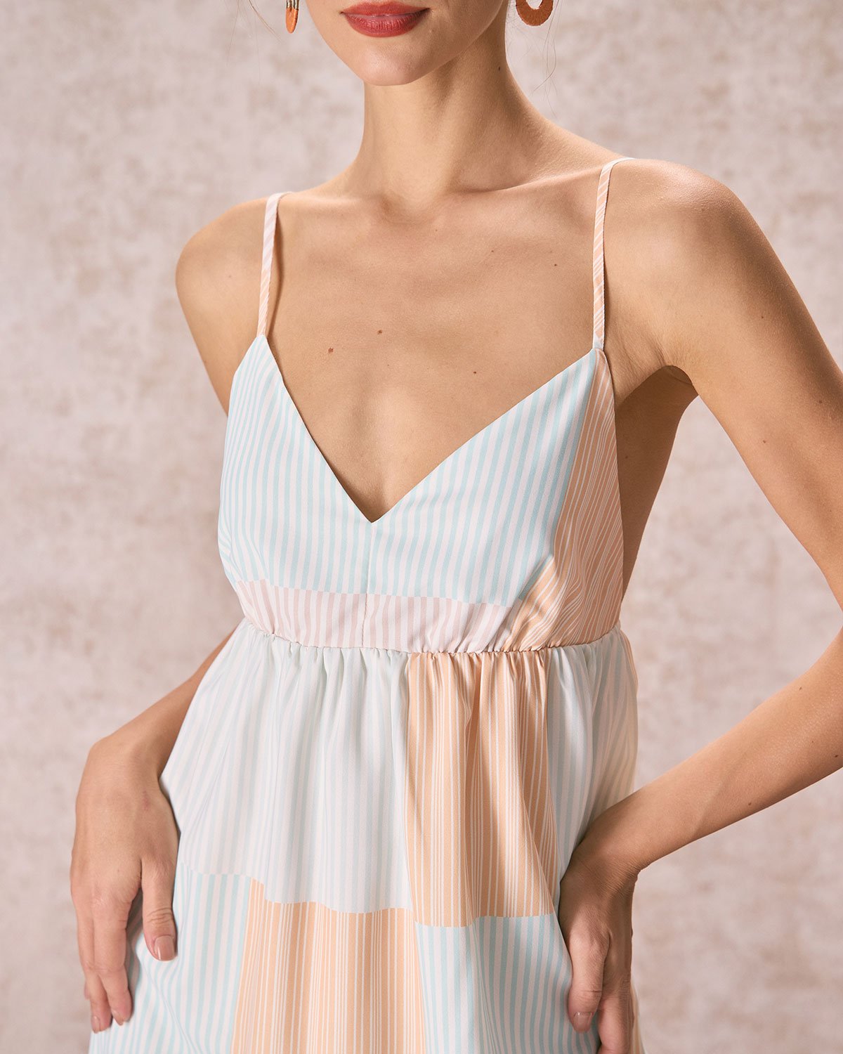 The Multi V Neck Striped Print Mini Dress
