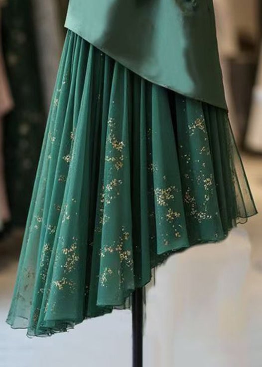 Fine Green Lace Up Chiffon Patchwork Skirts Spring