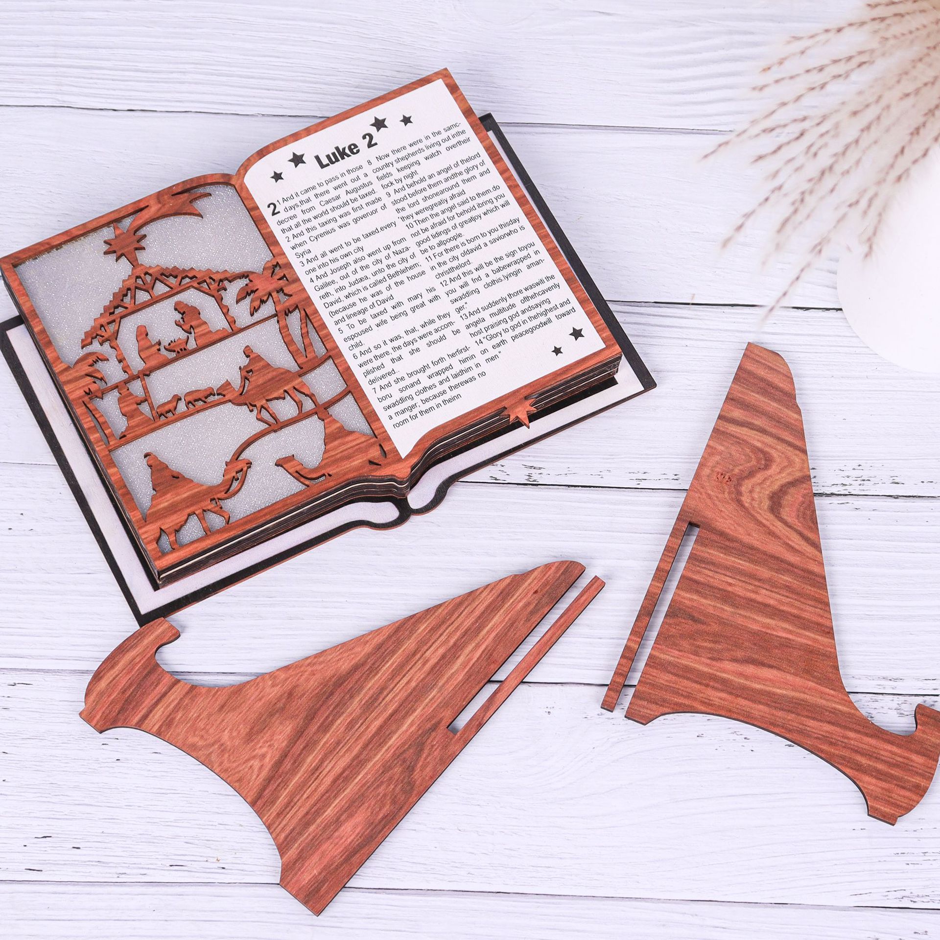 3D Wooden Nativity Scene Book Display With Light