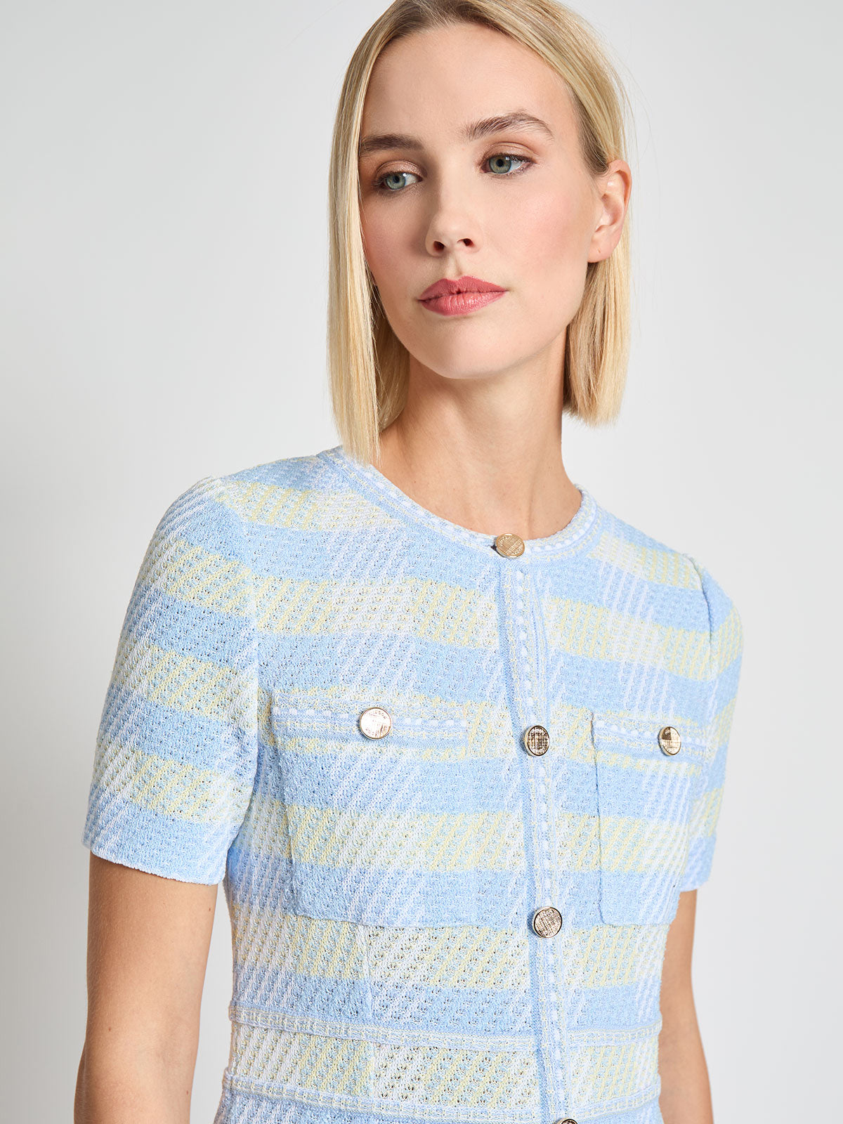 Bold Plaid Tweed Knit Sheath Dress - Modern Fit