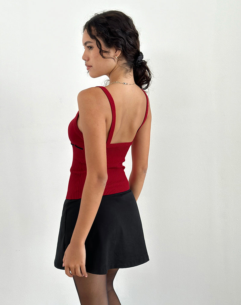 Joanie Rib Cami Top in Red with Black Tie