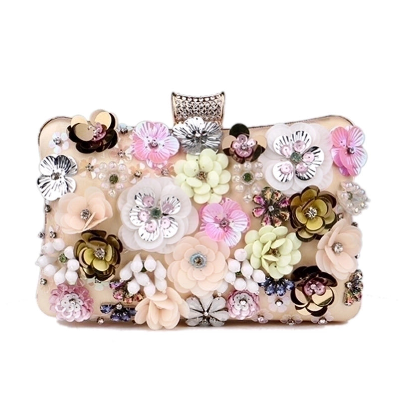 Blue Black Gold Pu Leather Flower Square Evening Bags