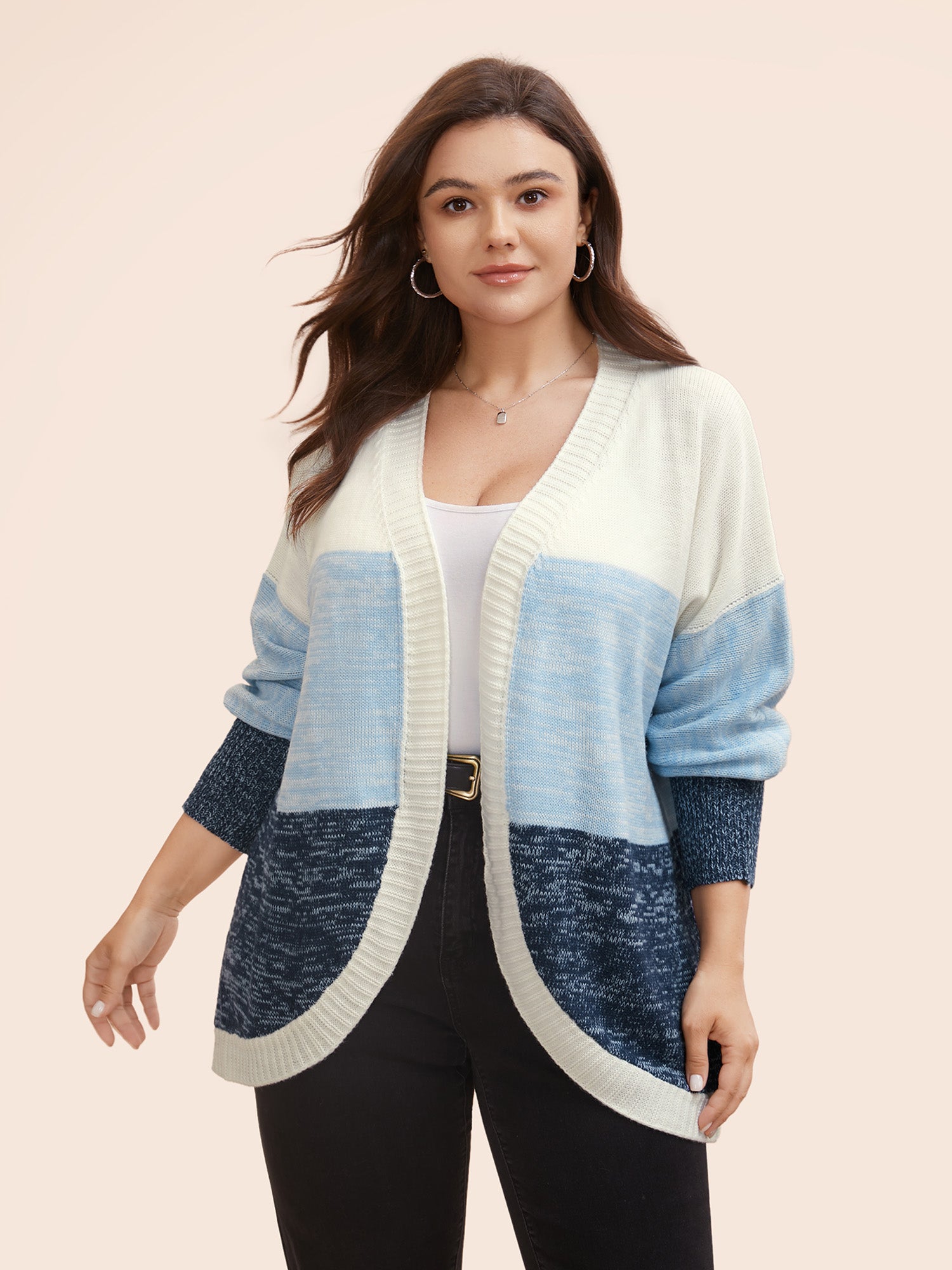 Colorblock Contrast Curved Hem Cardigan