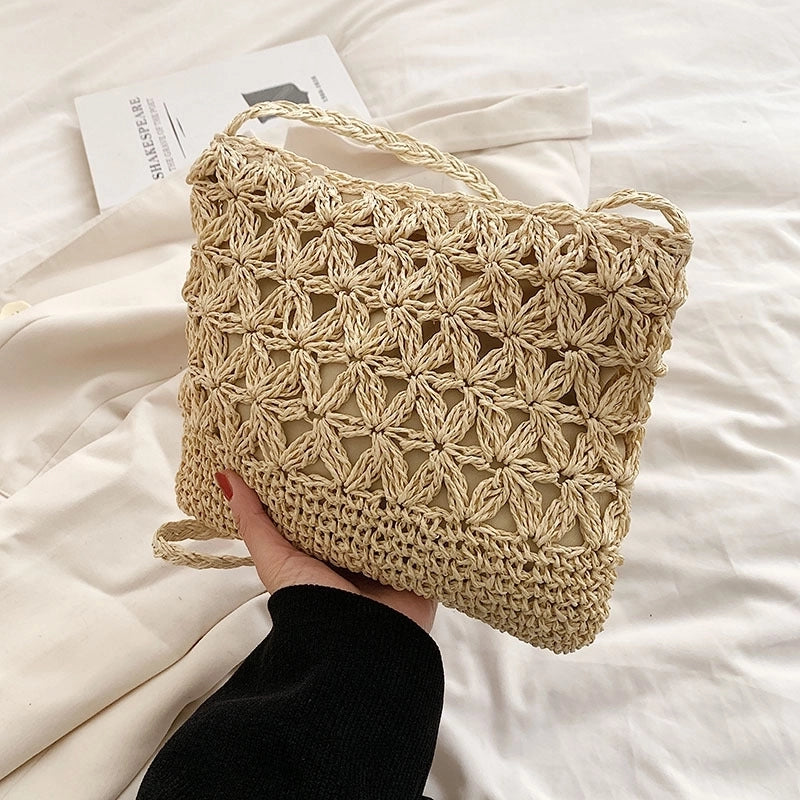 Women's Small Summer Straw Geometric Solid Color Streetwear Square Zipper Straw Bag
