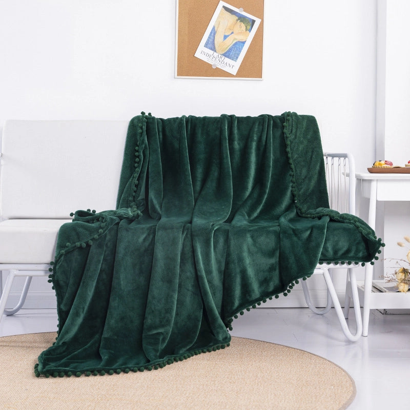 Tassel Ball Solid Color Blanket Sofa Dormitory Blanket Gift Air Conditioning Blanket