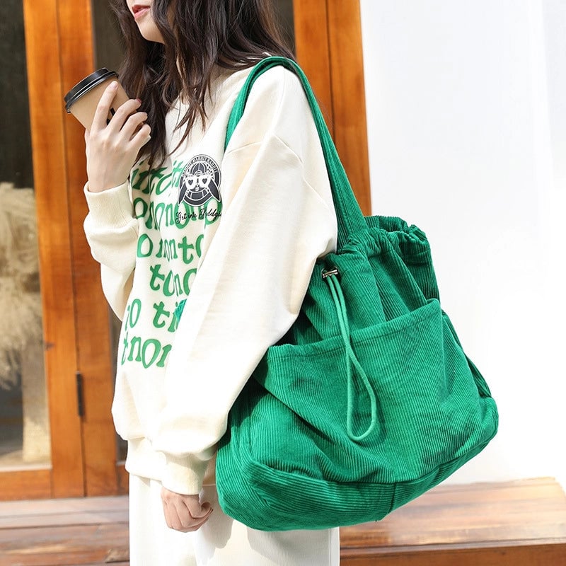 Vintage Corduroy Handbag Canvas Large Capacity Underarm Bag Internet Popular Fashionable Drawstring Shoulder Bag For Women