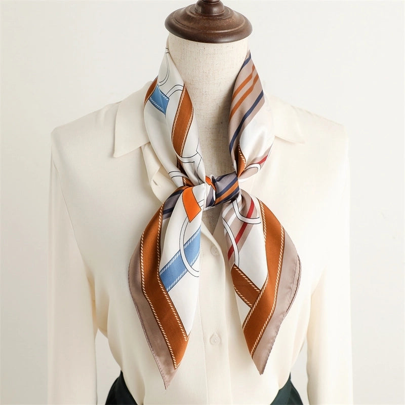Women's Elegant Flower Satin Printing Silk Scarf