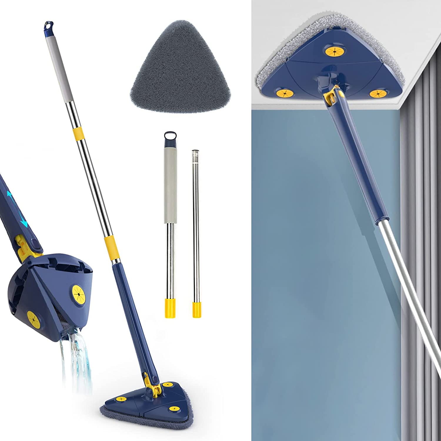 Rotatable Adjustable Cleaning Mop. Stainless Steel Handle Multifunctional Wet And Dry Mop For Floor/Ceiling/Wall