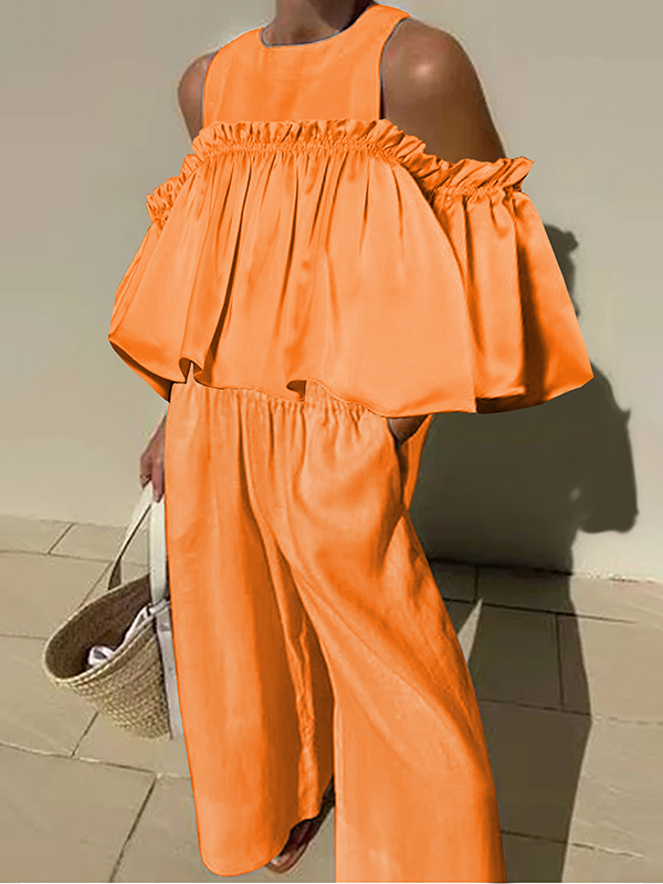 Loose Wide Leg Elasticity Pockets Solid Color Pants Trousers