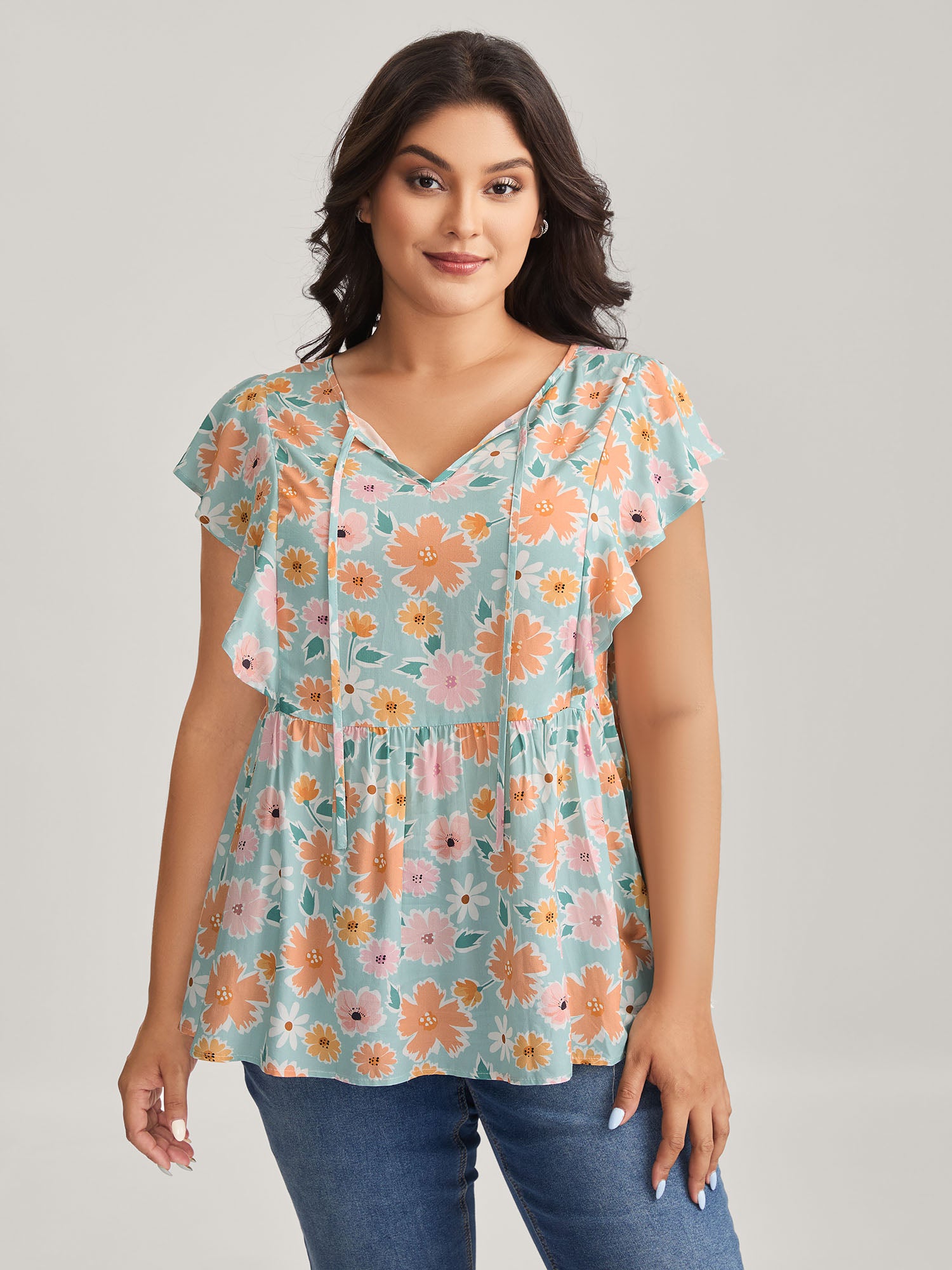 Floral Print Ruffled Sleeve Blouse
