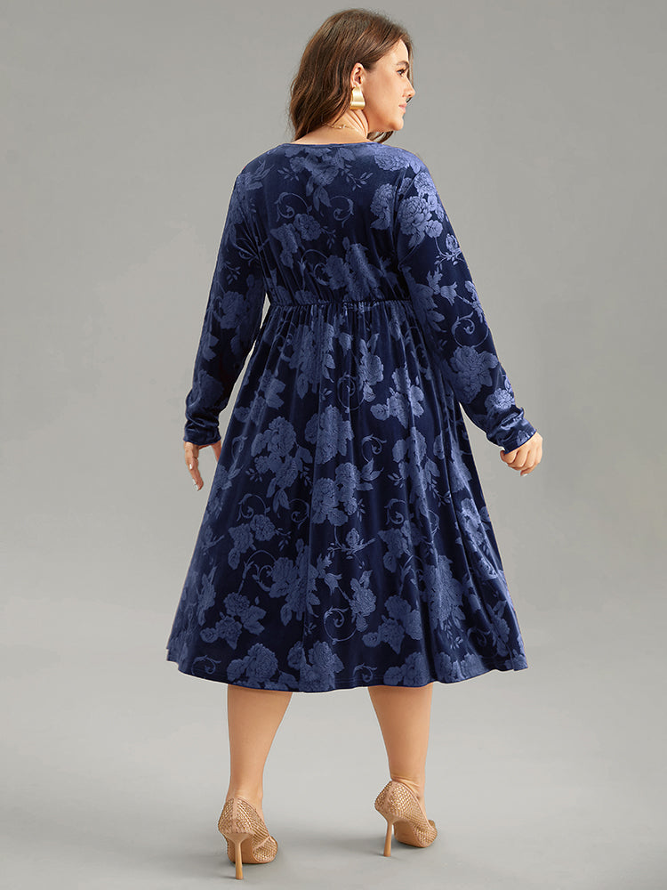 Velvet Jacquard Elastic Waist Ruched Dress