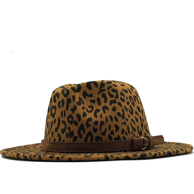 Unisex Retro Leopard Flat Eaves Fedora Hat