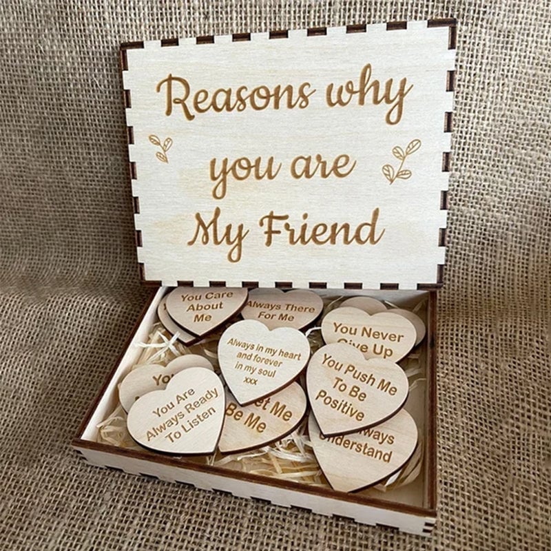 🎁(  49% OFF)🎁Why You Are My Friend Wooden Box and Heart Tokens