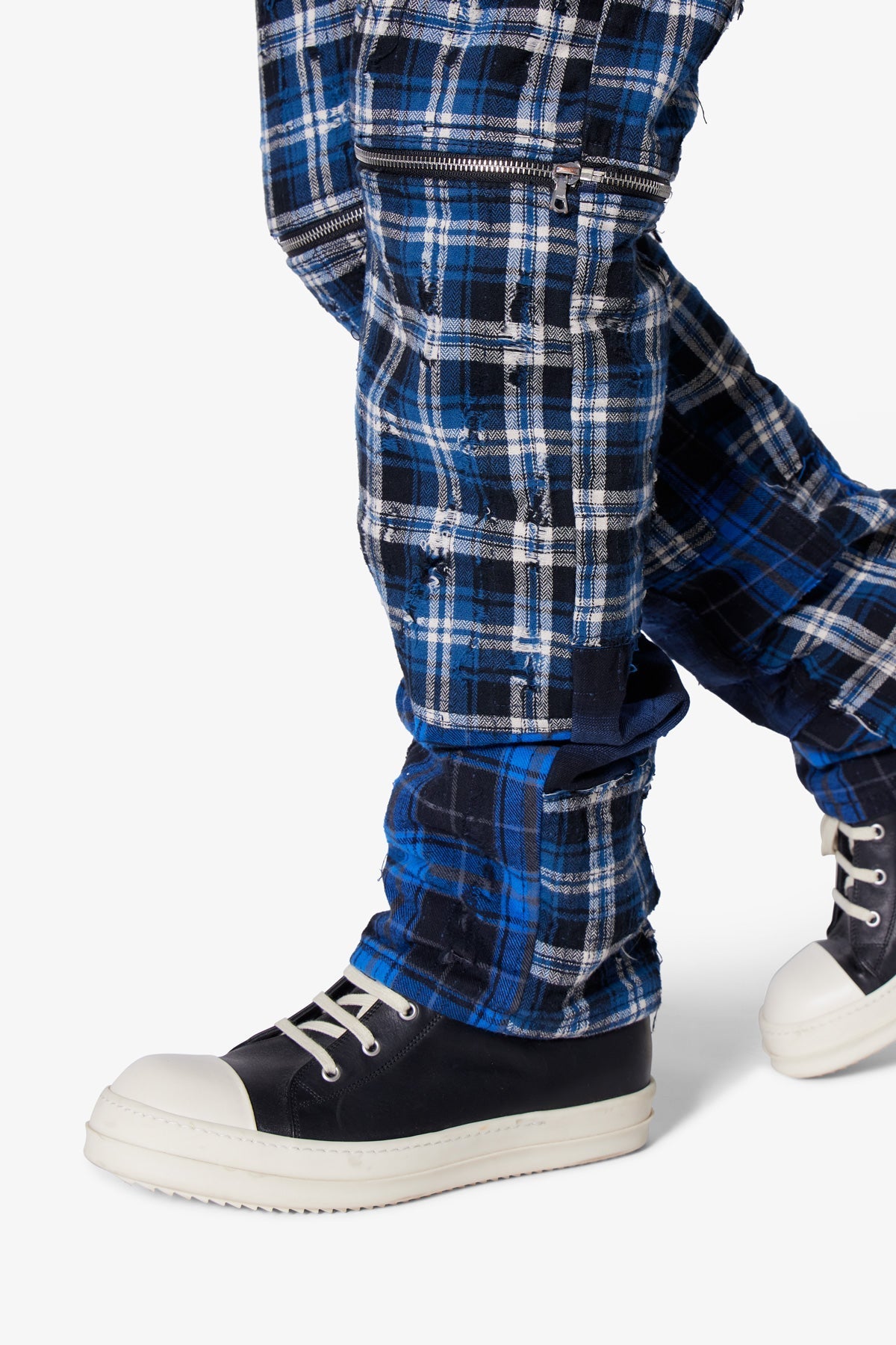 V703 Baggy Flannel Zipper Denim - Blue