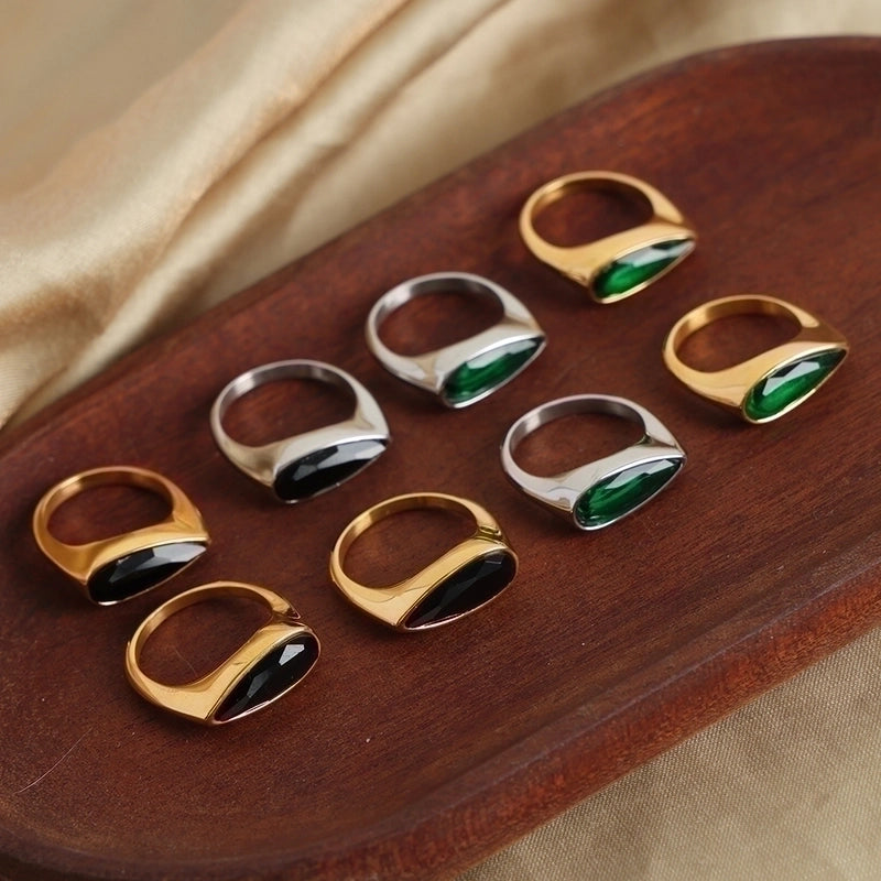 Casual Glam Minimalist Geometric Glass Titanium Steel Glass 18K Gold Plated Plating Inlay Rings