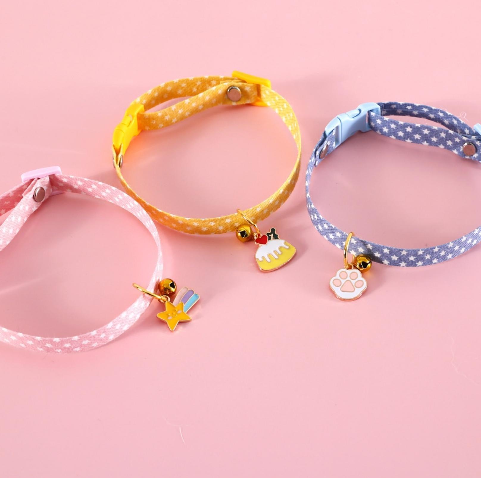 Adjustable Pet Collar with Lovely Charm and Copper Bell for Cats and Small Dogs