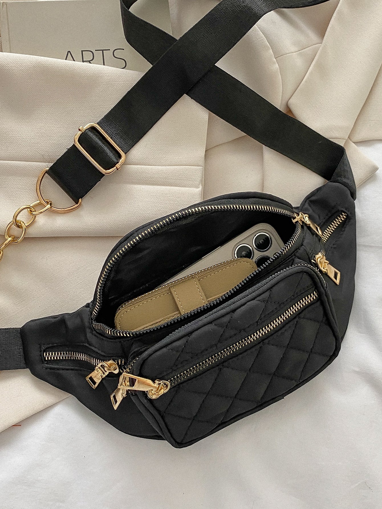 Mini Quilted Multi-pocket Waist Bag