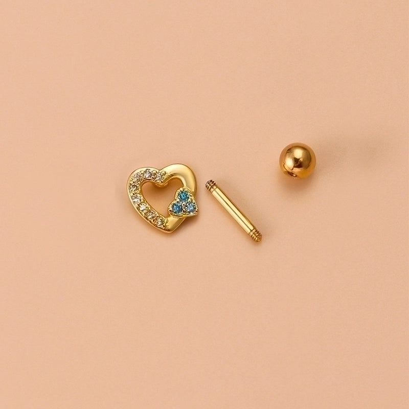 1 Piece Ear Cartilage Rings & Studs Fashion Pentagram Heart Shape 316L Stainless Steel  Copper Gold Plated Zircon