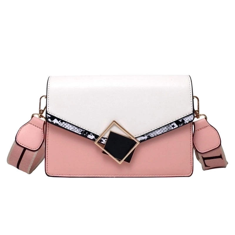 Women's Small Pu Leather Color Block Elegant Square Flip Cover Shoulder Bag Crossbody Bag Underarm Bag