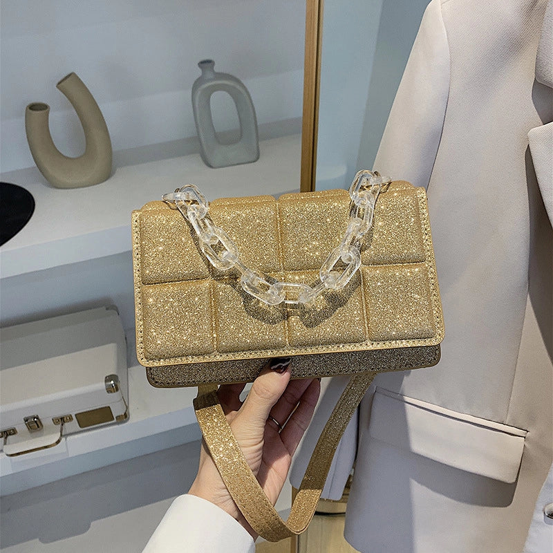 Women's Medium Sequin Solid Color Streetwear Square Magnetic Buckle Crossbody Bag