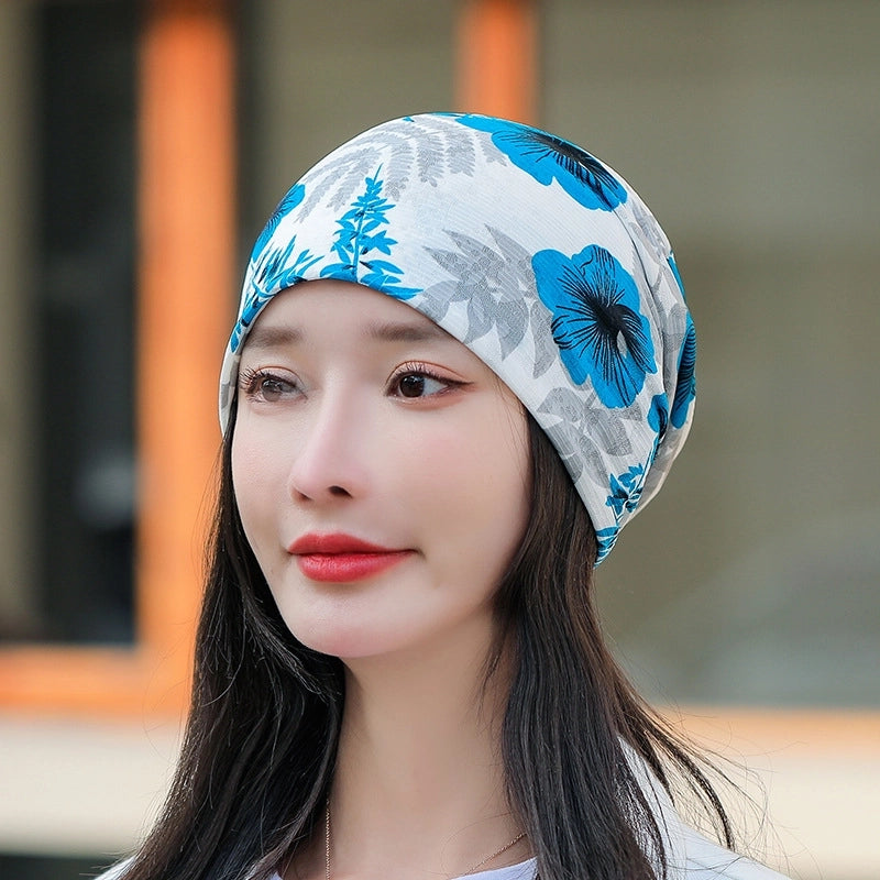 Printed Thin Hat Women's Pullover Hat Breathable Sparkling Toe Heap Moon Hat Headscarf Outdoor Hat