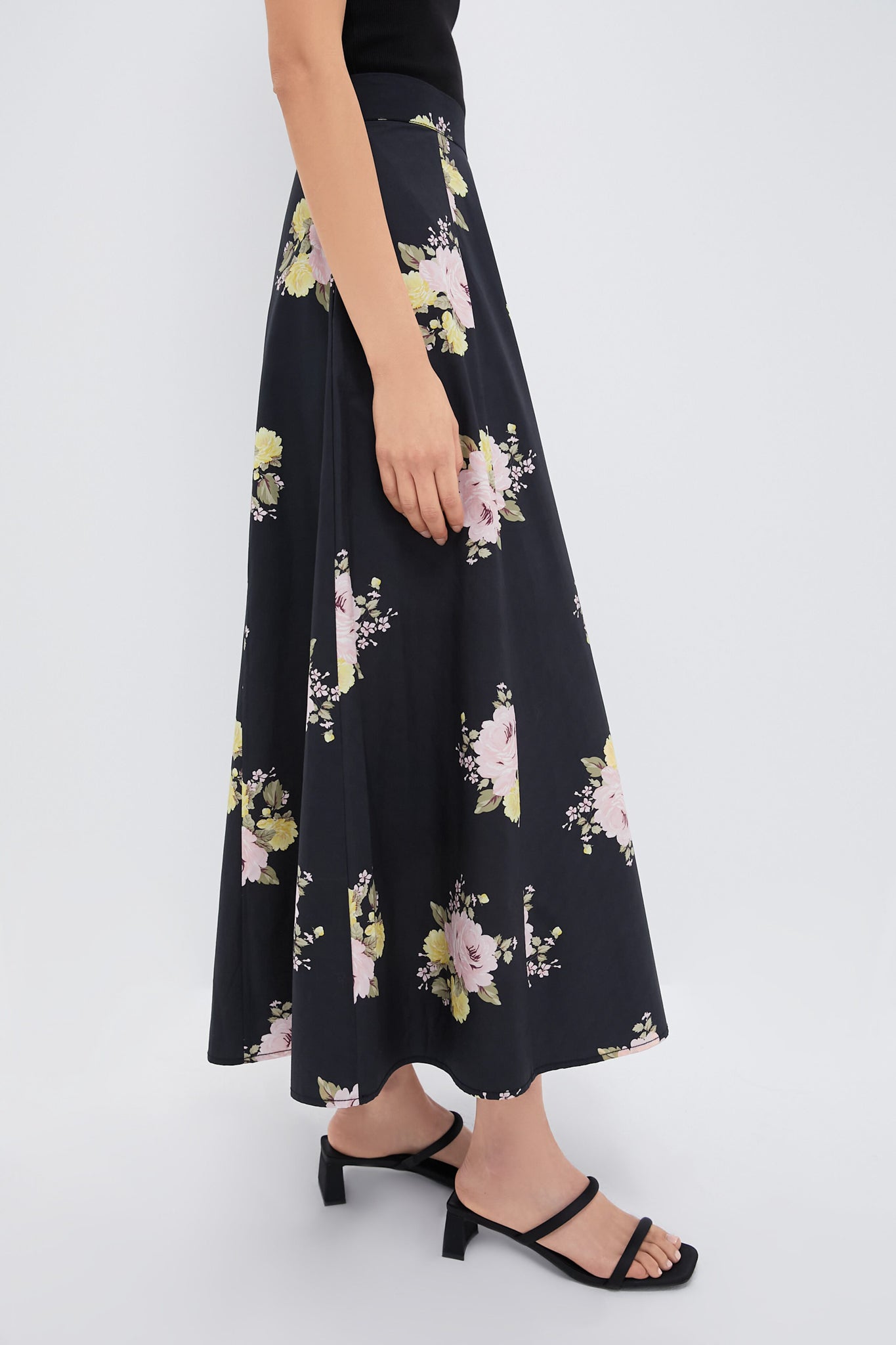 Black Posy Poplin Maxi Skirt