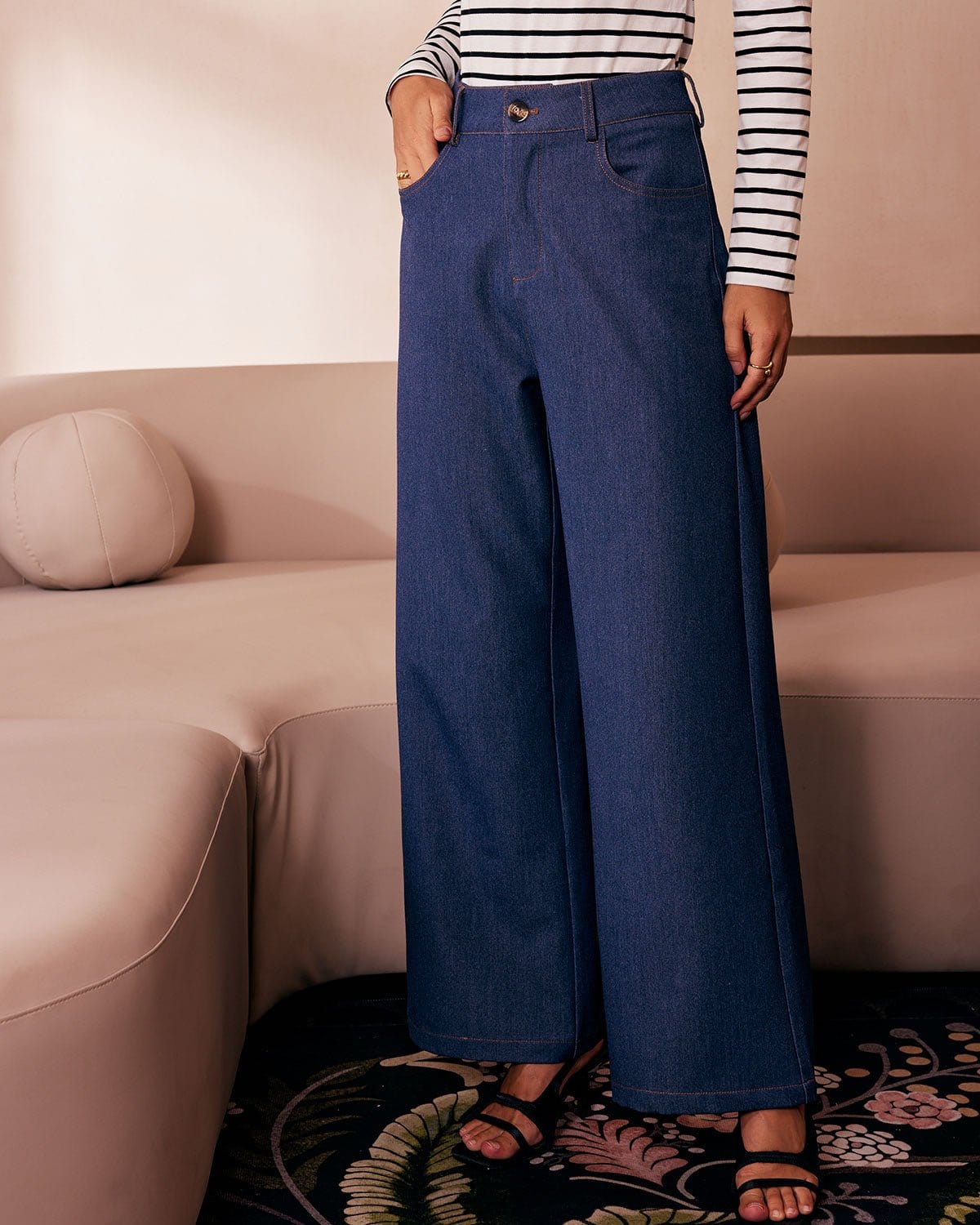 The Blue High Waisted Wide Leg Faux Jeans