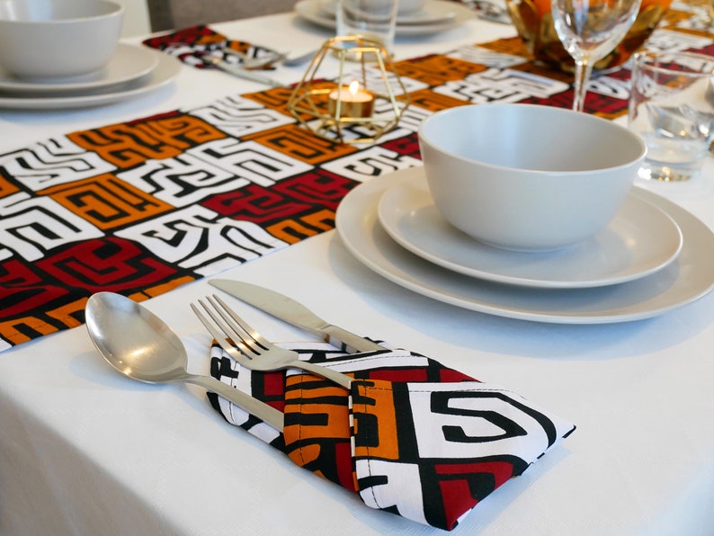 African MudCloth Table Runner with Napkins Dining Table Set /