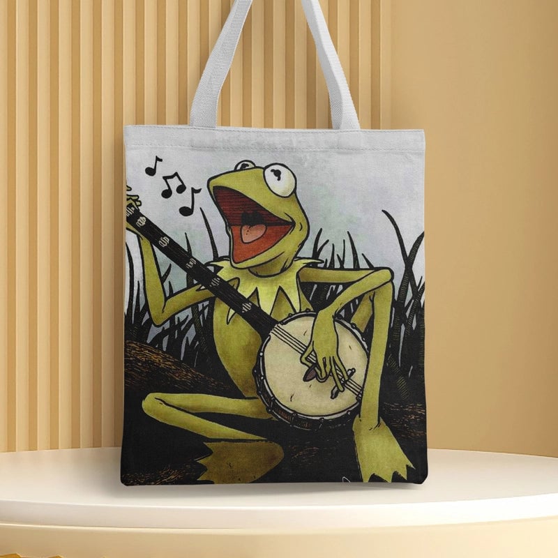 Women's Medium Canvas Frog Basic Classic Style Square Open Canvas Bag