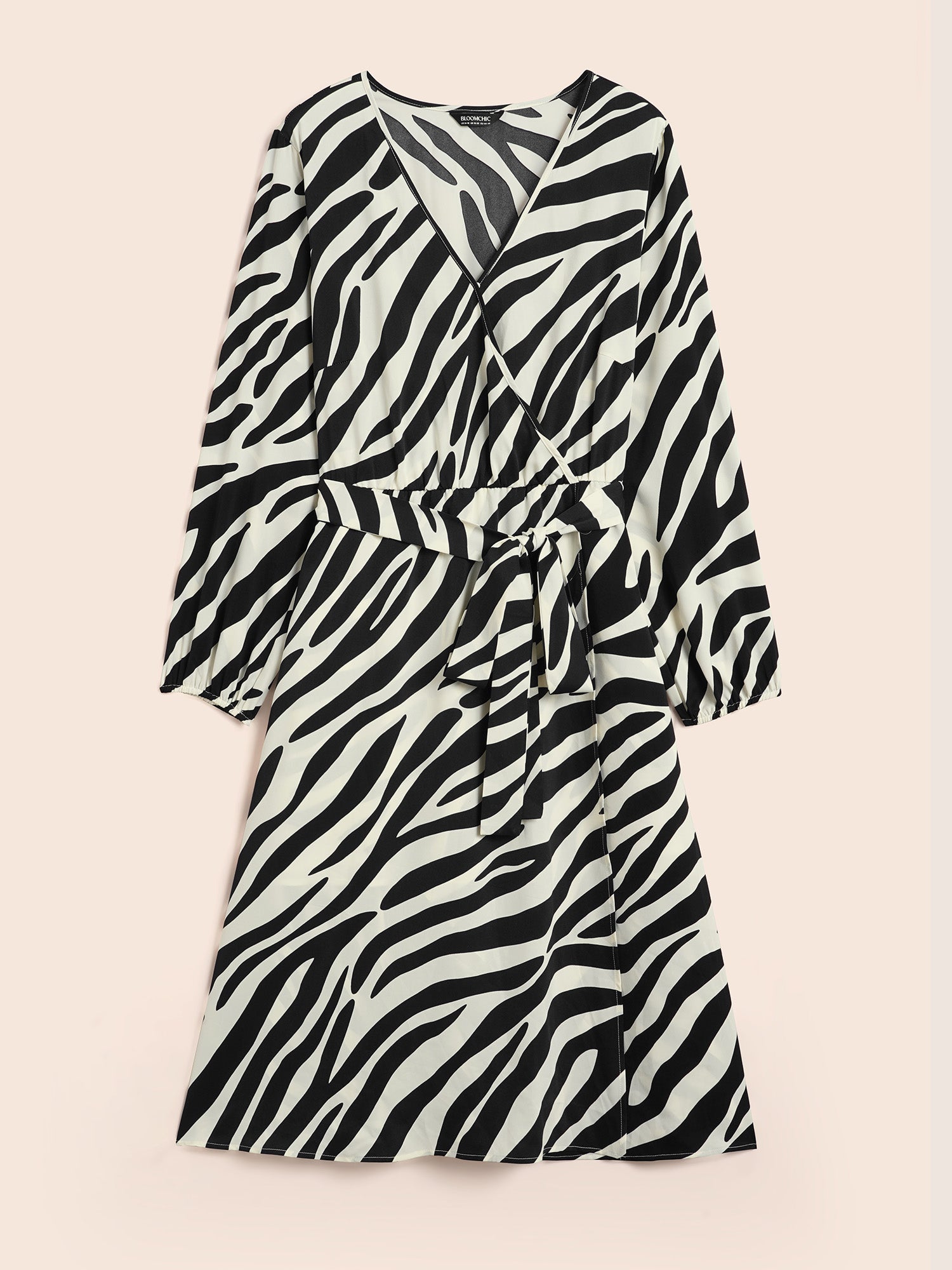 Zebra Print Overlap Collar Split Hem Dress