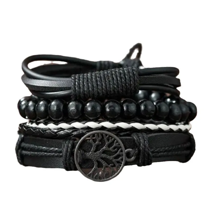 Handmade Multi-Layer Punk Braided PU Leather Bracelet for Men Vintage Style Hiphop Jewelry for Wedding and Party Gifts