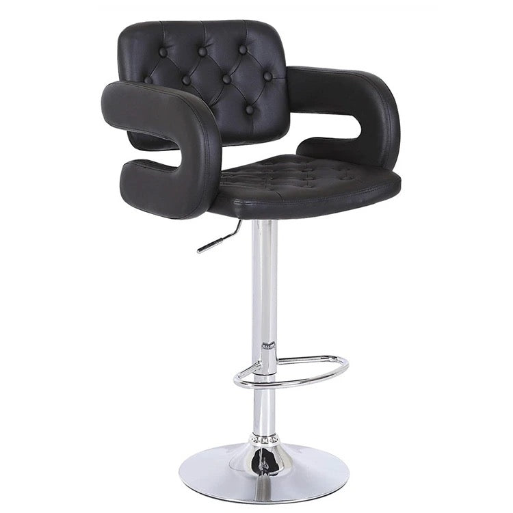 Height Adjustable 44 Tufted Faux Leather Barstool Counter Stool in Black