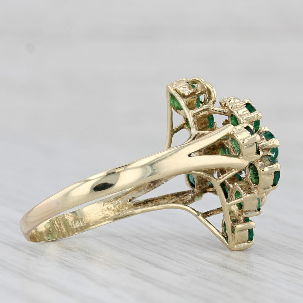 1.25ctw Emerald Diamond Cluster Flower Ring 14k Yellow Gold Size 12.75