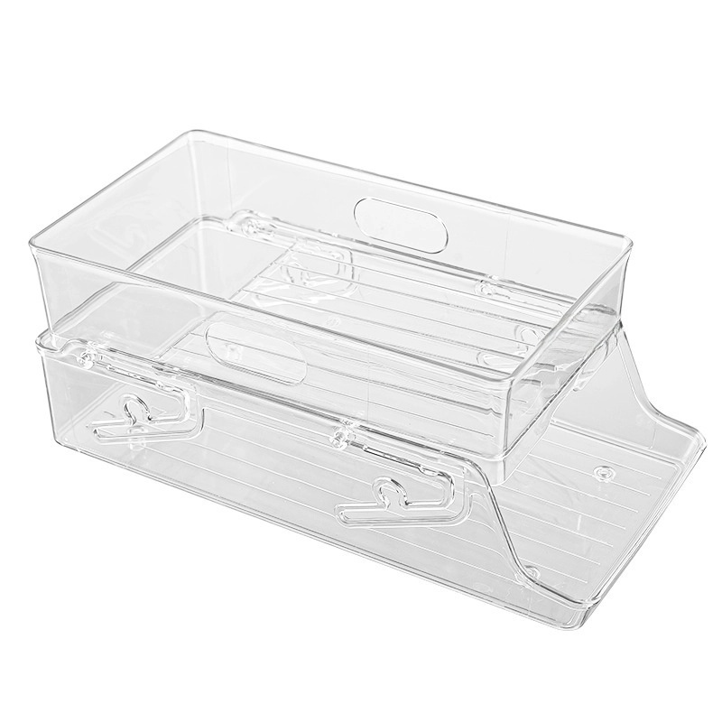 Beer Coke Refrigerator Storage Box Transparent Double Layer PET Rolling Beverage Storage Box Household Cans Storage Rack