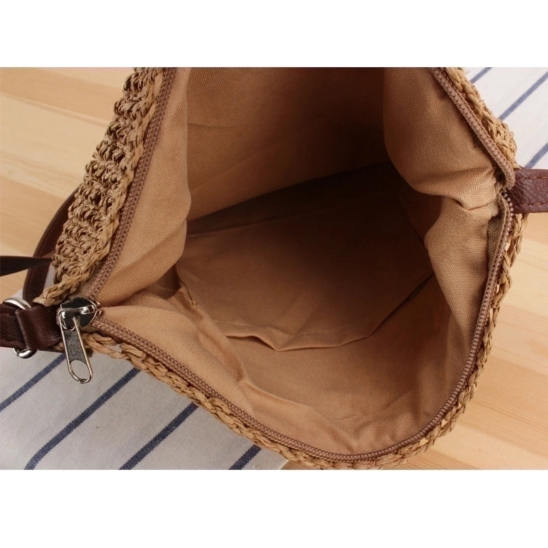 Women's Small Spring&summer Straw Solid Color Vacation Square Zipper Straw Bag