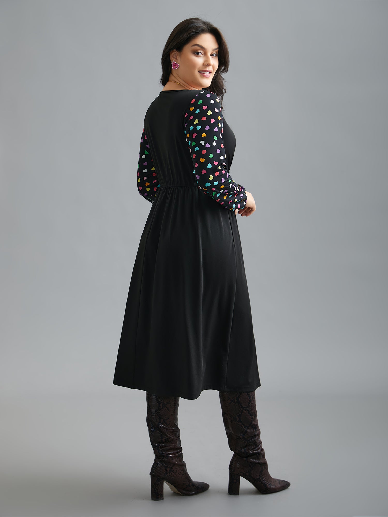 Polka Dot Sleeve Waist-Cinched Lace Dress