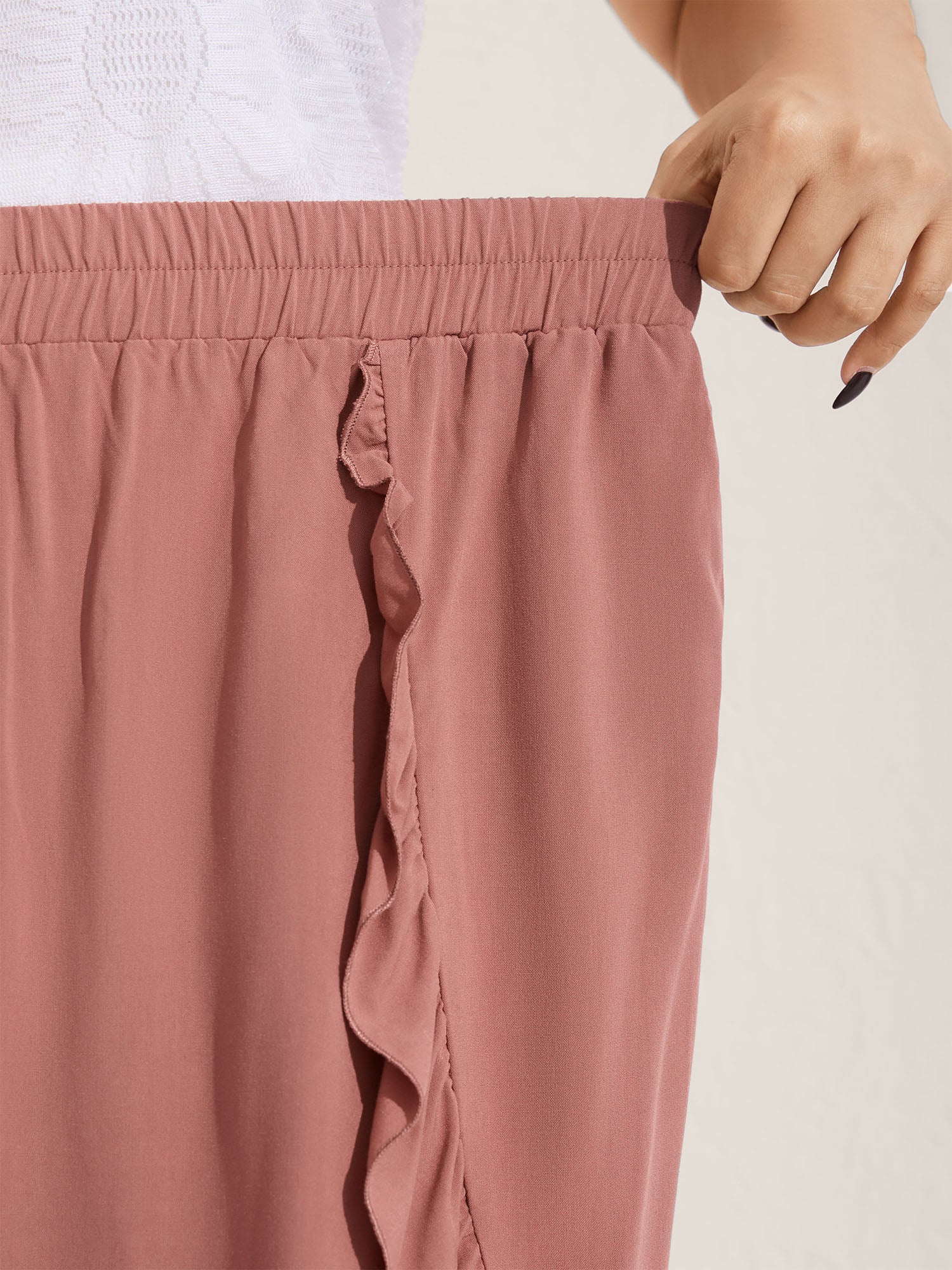 Lotus Leaf Edge Solid Wide-Leg Pants