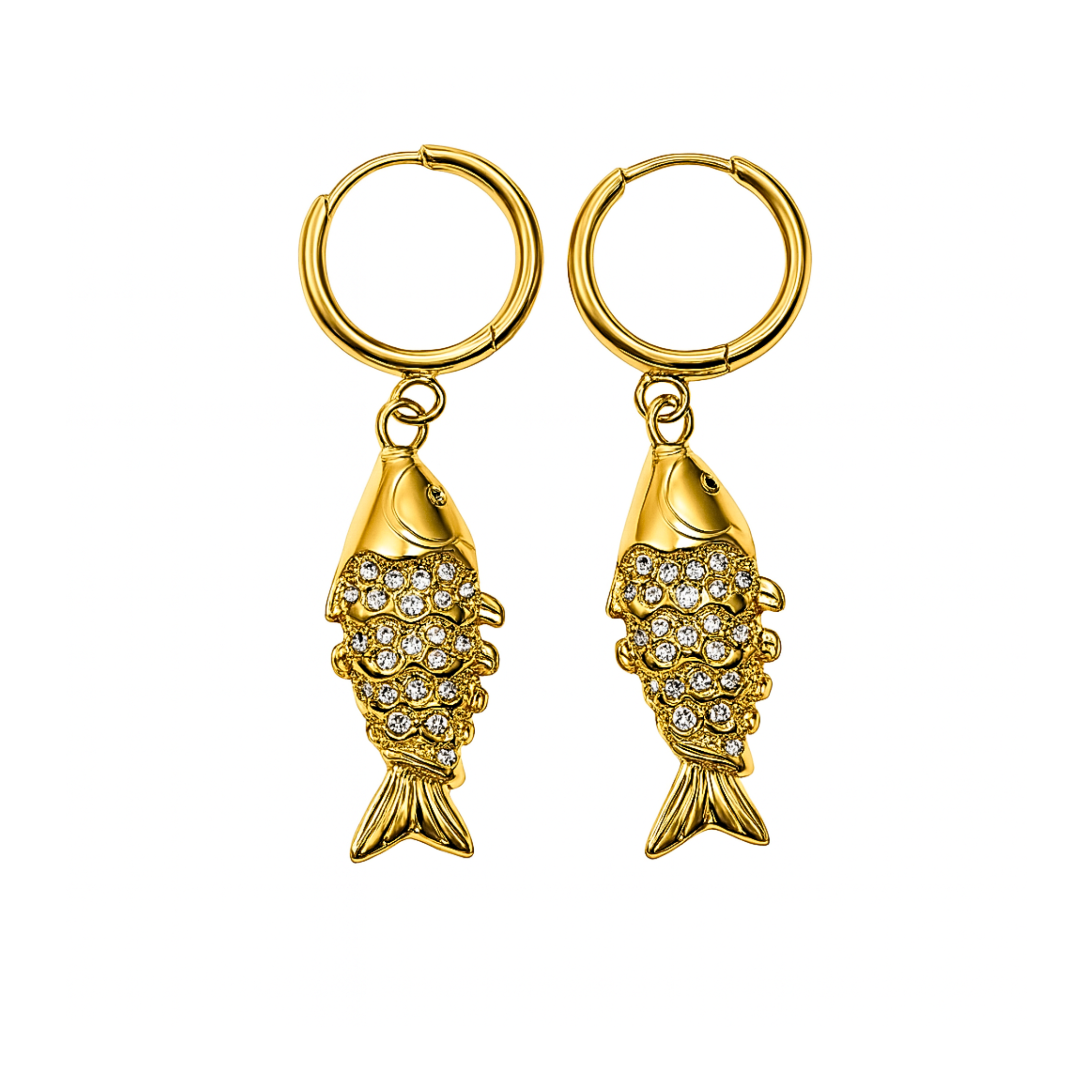 Sparkled fish hoops - Gold