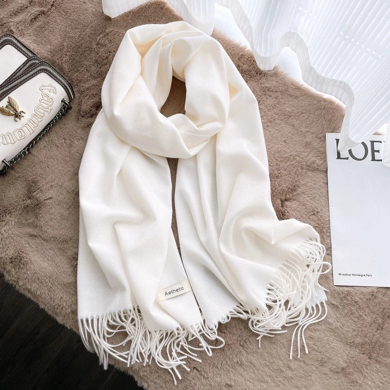 Autumn And Winter Solid Color Scarf New  Cashmere Scarf Women's Tassel Warm Large Shawl Scarf